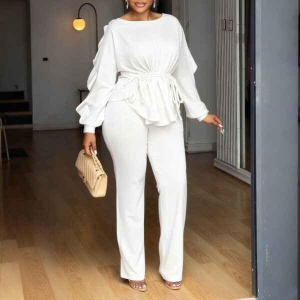 Ruffled Drawstring Long Sleeve Waist-controlled Top Pants - Image 10