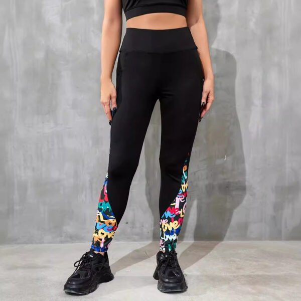 Color Contrast Patchwork Fashion Hip Raise High Waist Tight Sports Yoga Pants Leggings - Image 4