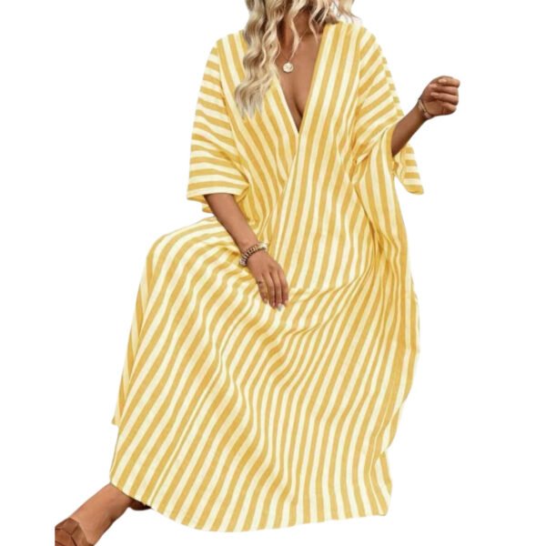Casual V-neck Striped Long Dress For Women - Image 9
