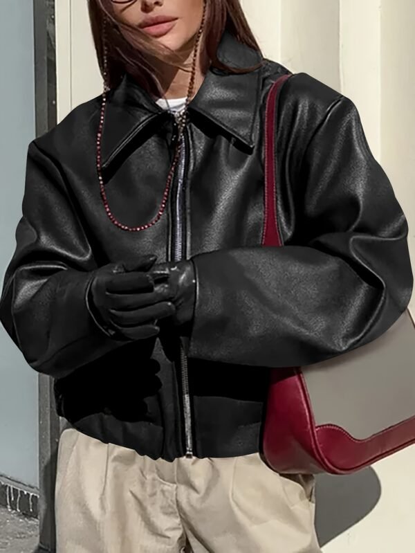 Retro Biker's Style Wine Red European And American Handsome Matte Leather Jacket Coat - Image 6