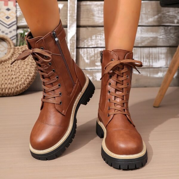 New Women's Solid Color Low Heel Middle Boots - Image 6
