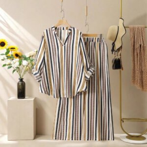 Striped Printed V-neck Suit For Women