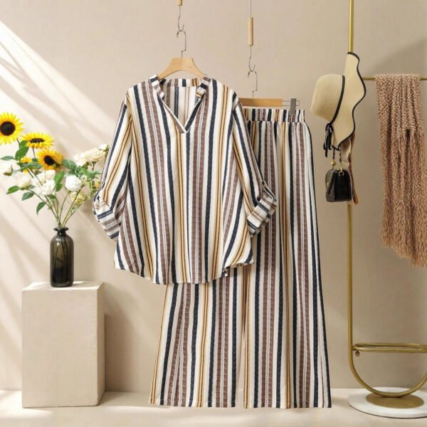 Striped Printed V-neck Suit For Women