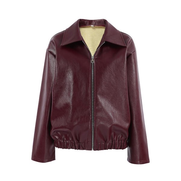 Retro Biker's Style Wine Red European And American Handsome Matte Leather Jacket Coat - Image 9