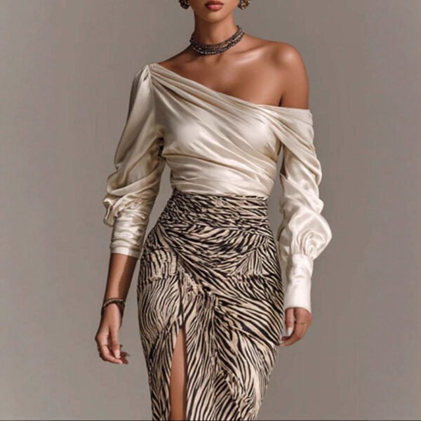 New Women's Long Sleeve Satin Shirt Dress - Image 3
