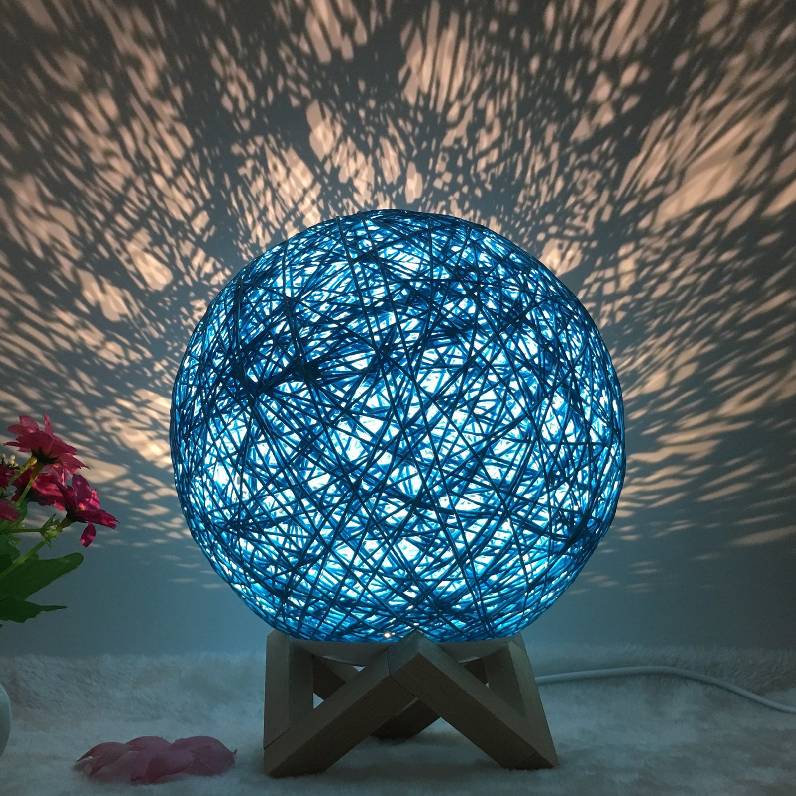 Amazon Hot Selling Creative Linen Table Lamp Novel and Unique LED Intelligent USB7 Color RGB16 Color Remote Control Rattan Ball Lamp - Image 9