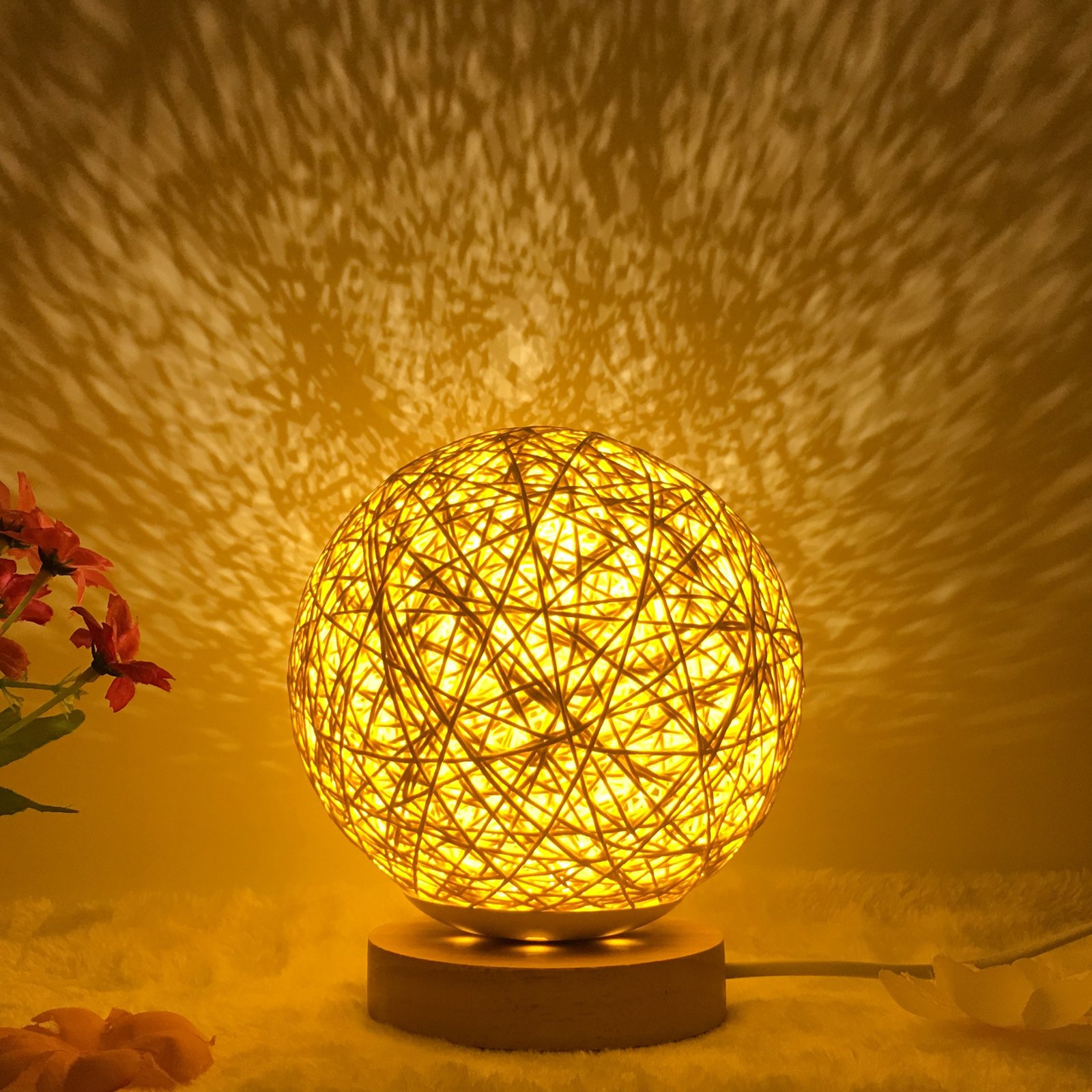 Amazon Hot Selling Creative Linen Table Lamp Novel and Unique LED Intelligent USB7 Color RGB16 Color Remote Control Rattan Ball Lamp - Image 8