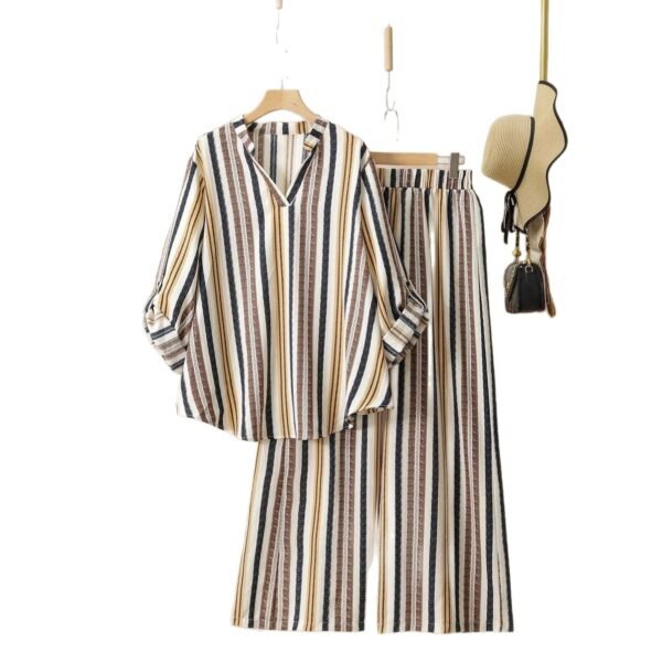 Striped Printed V-neck Suit For Women - Image 3
