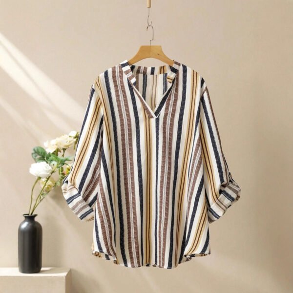 Striped Printed V-neck Suit For Women - Image 4