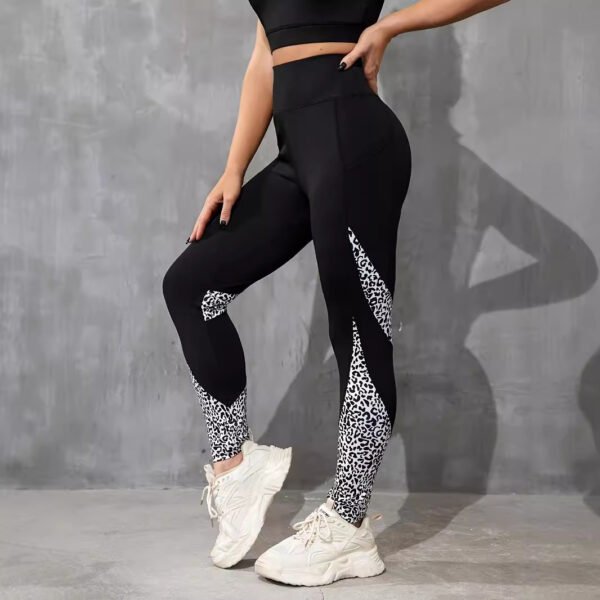 Color Contrast Patchwork Fashion Hip Raise High Waist Tight Sports Yoga Pants Leggings - Image 6