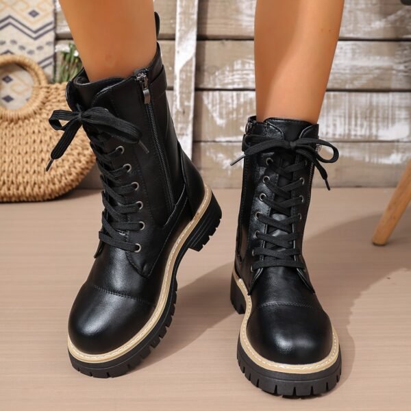 New Women's Solid Color Low Heel Middle Boots - Image 3