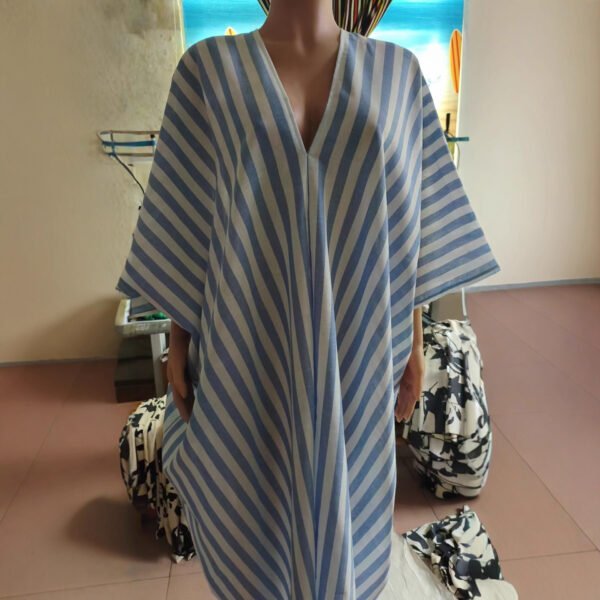 Casual V-neck Striped Long Dress For Women - Image 2