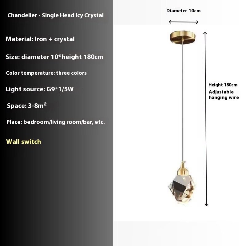 All Copper Light Luxury Crystal Chandelier Modern Minimalist Restaurant Three-Head Chandelier - Image 7