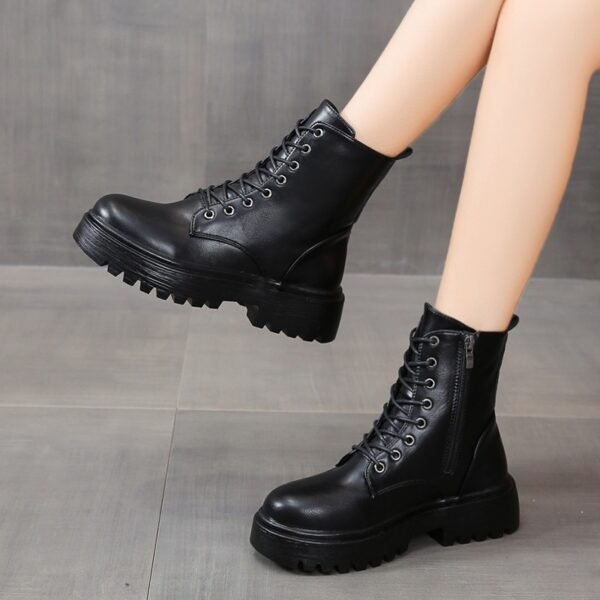British Style Boots With Chunky Heels Women's Platform Lace-up - Image 8