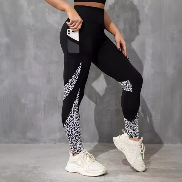 Color Contrast Patchwork Fashion Hip Raise High Waist Tight Sports Yoga Pants Leggings - Image 8