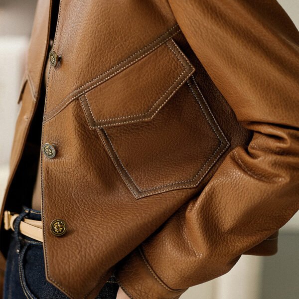 Coat Collar Buckle Leather Women's Short Slim-fitting Biker - Image 3