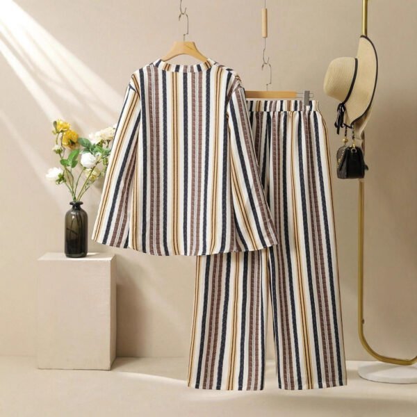 Striped Printed V-neck Suit For Women - Image 6