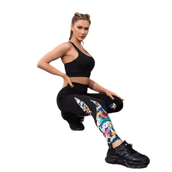 Color Contrast Patchwork Fashion Hip Raise High Waist Tight Sports Yoga Pants Leggings - Image 2