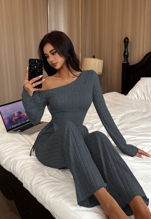 Fashion Sexy Off-the-shoulder Irregular Long Sleeve Trousers Homewear Suit - Image 8