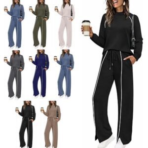 Round Neck Long Sleeve Stretch Leg Slit Casual Sweatshirt Outfit