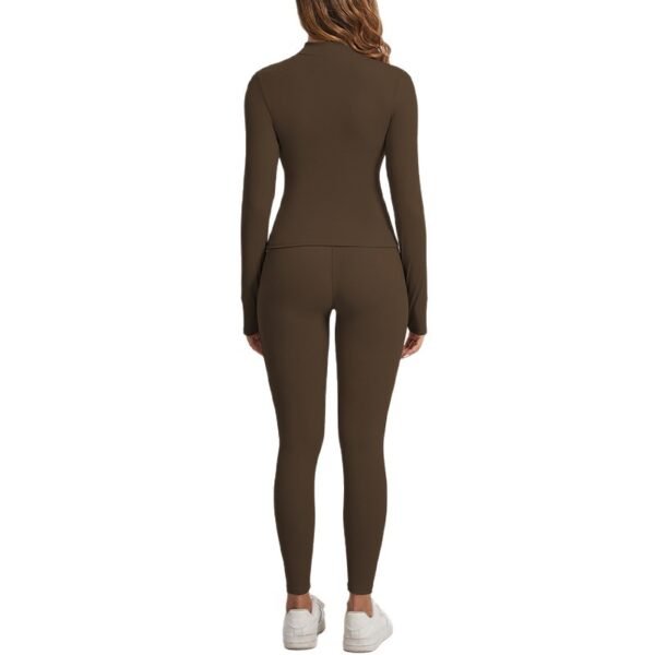 High-end Zipper Solid Color Workout Clothes Autumn And Winter Tight Pilates Yoga Clothes Two-piece Set - Image 8