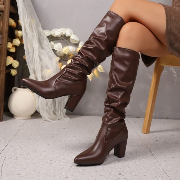 Pointed Pleated Sleeve High Heel Fashion Boots - Image 2