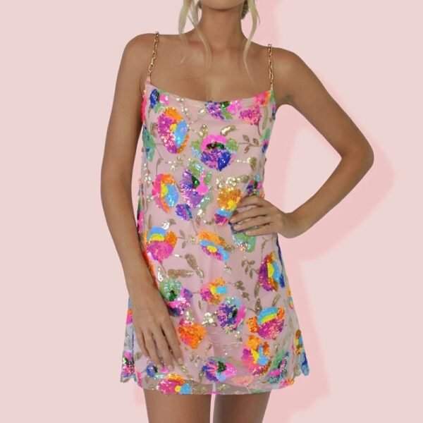 Popular Off-neck Backless Sequined Floral Dress For Women