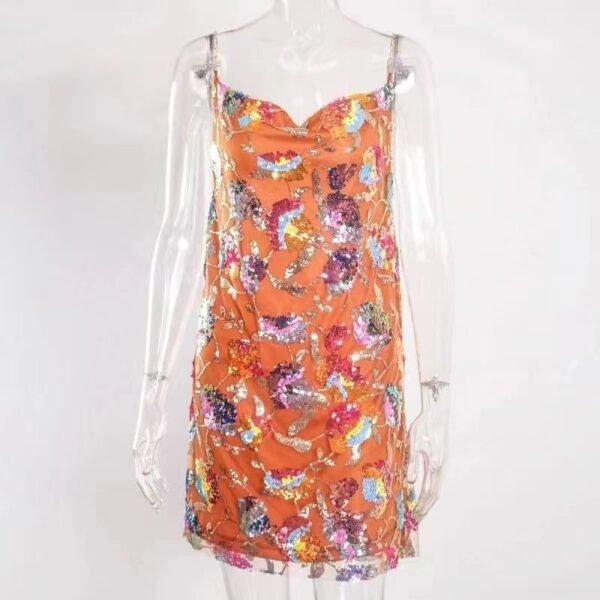 Popular Off-neck Backless Sequined Floral Dress For Women - Image 8