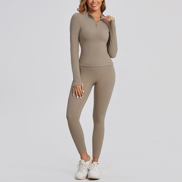High-end Zipper Solid Color Workout Clothes Autumn And Winter Tight Pilates Yoga Clothes Two-piece Set - Image 7