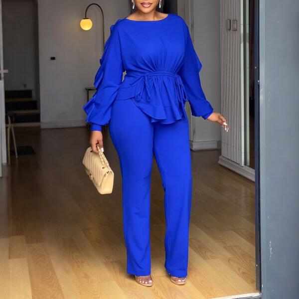Ruffled Drawstring Long Sleeve Waist-controlled Top Pants - Image 7