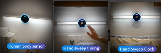 Smart Cabinet Light Clock Timing Sensor Light Removable LED Wardrobe Light Human Body Sensor Light - Image 3