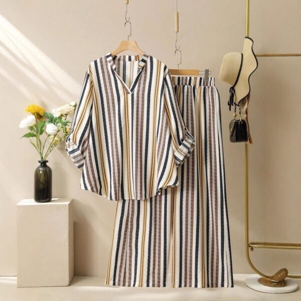 Striped Printed V-neck Suit For Women - Image 2