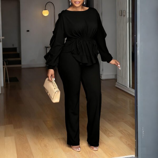 Ruffled Drawstring Long Sleeve Waist-controlled Top Pants - Image 8
