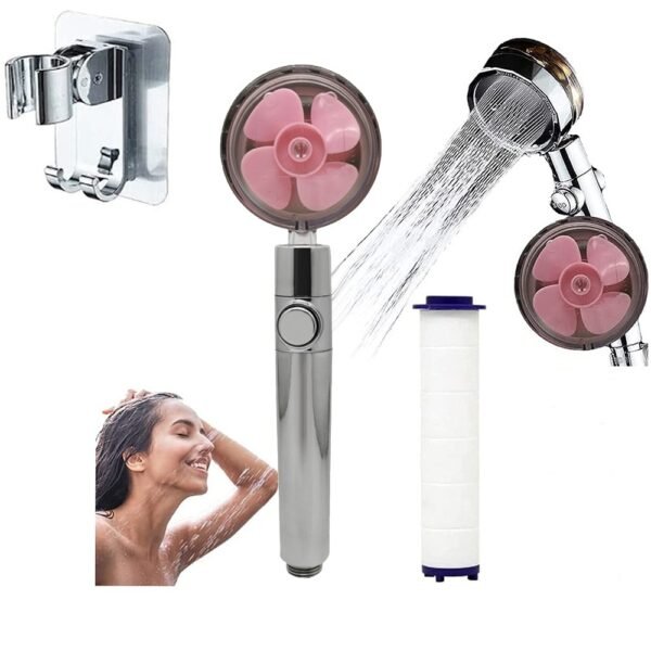 Propeller Driven Shower Head With Stop Button And Cotton Filter Turbocharged High Pressure Handheld Shower Nozzle - Image 2