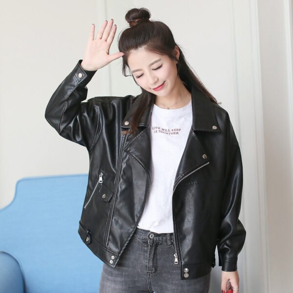 European And American Slim Student Locomotive Loose Boyfriend Style Leather Jacket - Image 5