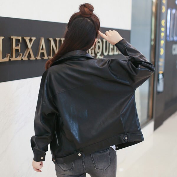 European And American Slim Student Locomotive Loose Boyfriend Style Leather Jacket - Image 2