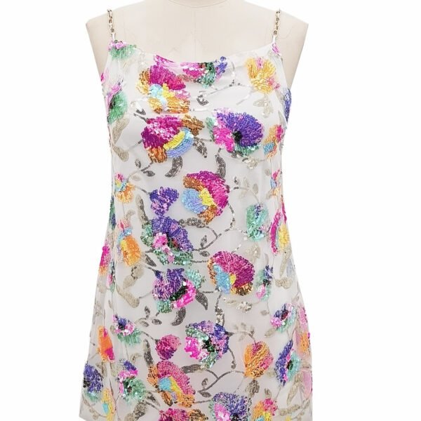 Popular Off-neck Backless Sequined Floral Dress For Women - Image 5