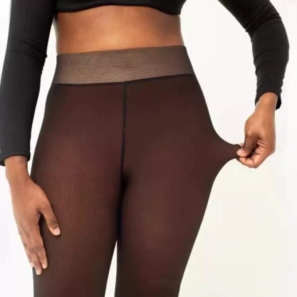 One-line True See-through Leggings Fleece-lined Warm Women's Outer Wear Pantyhose - Image 7
