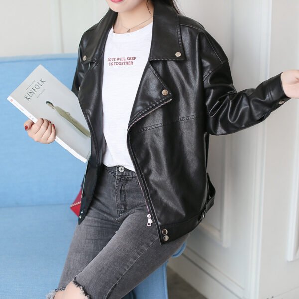 European And American Slim Student Locomotive Loose Boyfriend Style Leather Jacket - Image 4