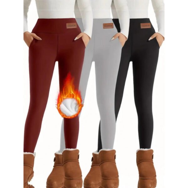 Women's High Waist Warm Fleece Lined Leggings - Image 3