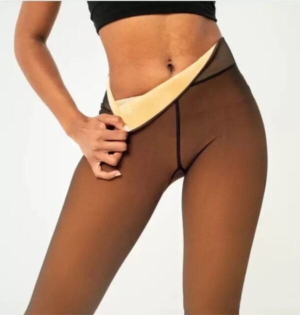 One-line True See-through Leggings Fleece-lined Warm Women's Outer Wear Pantyhose - Image 3