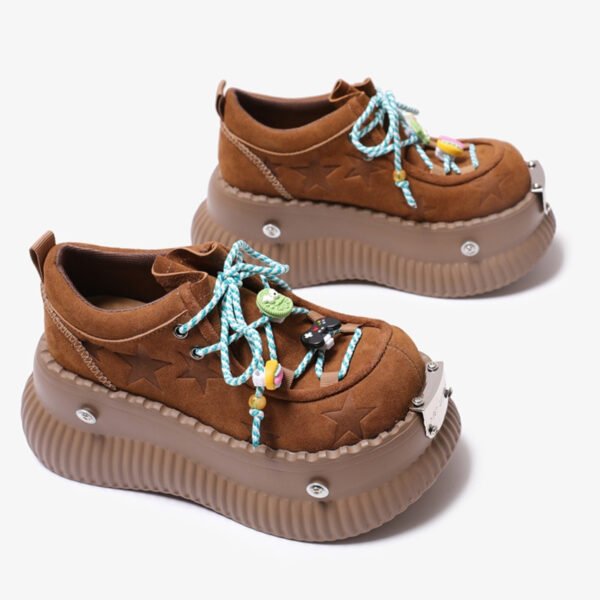 Dopamine Summer Platform Leather Shoes Lace-up Shoes - Image 2