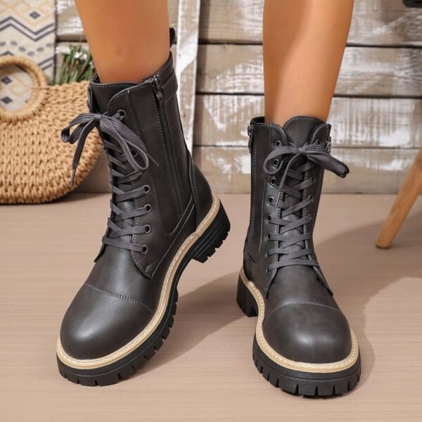 New Women's Solid Color Low Heel Middle Boots - Image 4