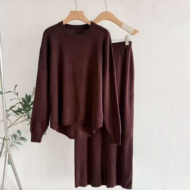 Women's Wear AutumnWinter Solid Color Simple Long-Sleeve Fashionable Casual Knitted Set - Image 7