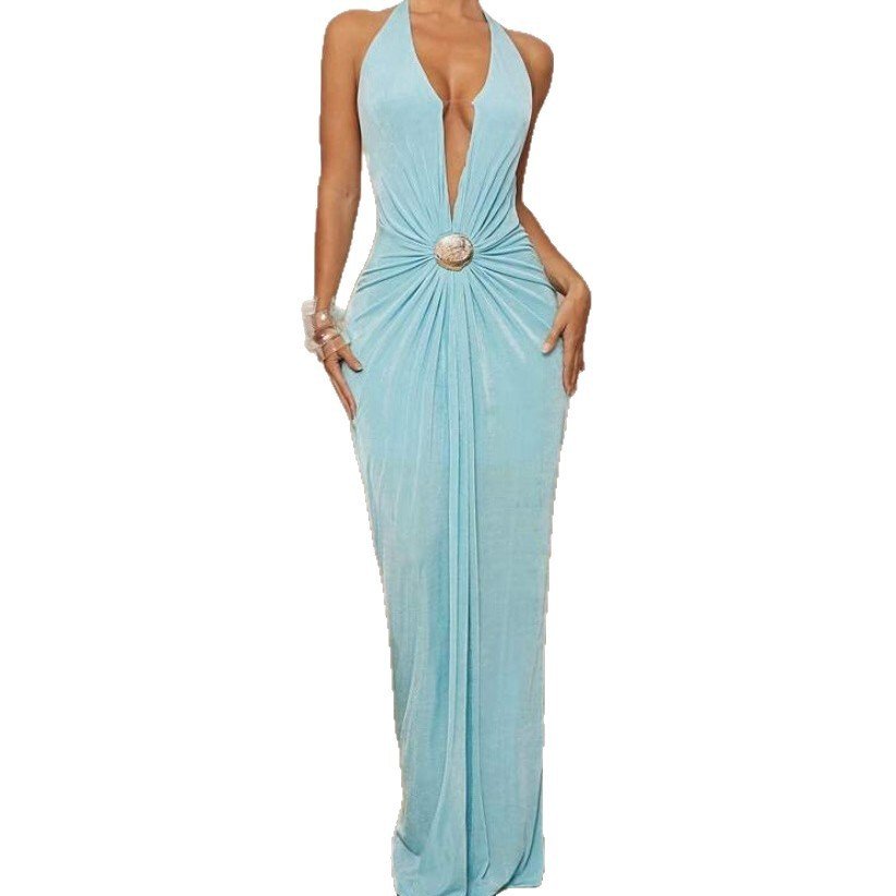 Deep V-neck Halter Dress With Open Back For Beach Vacations - Image 8