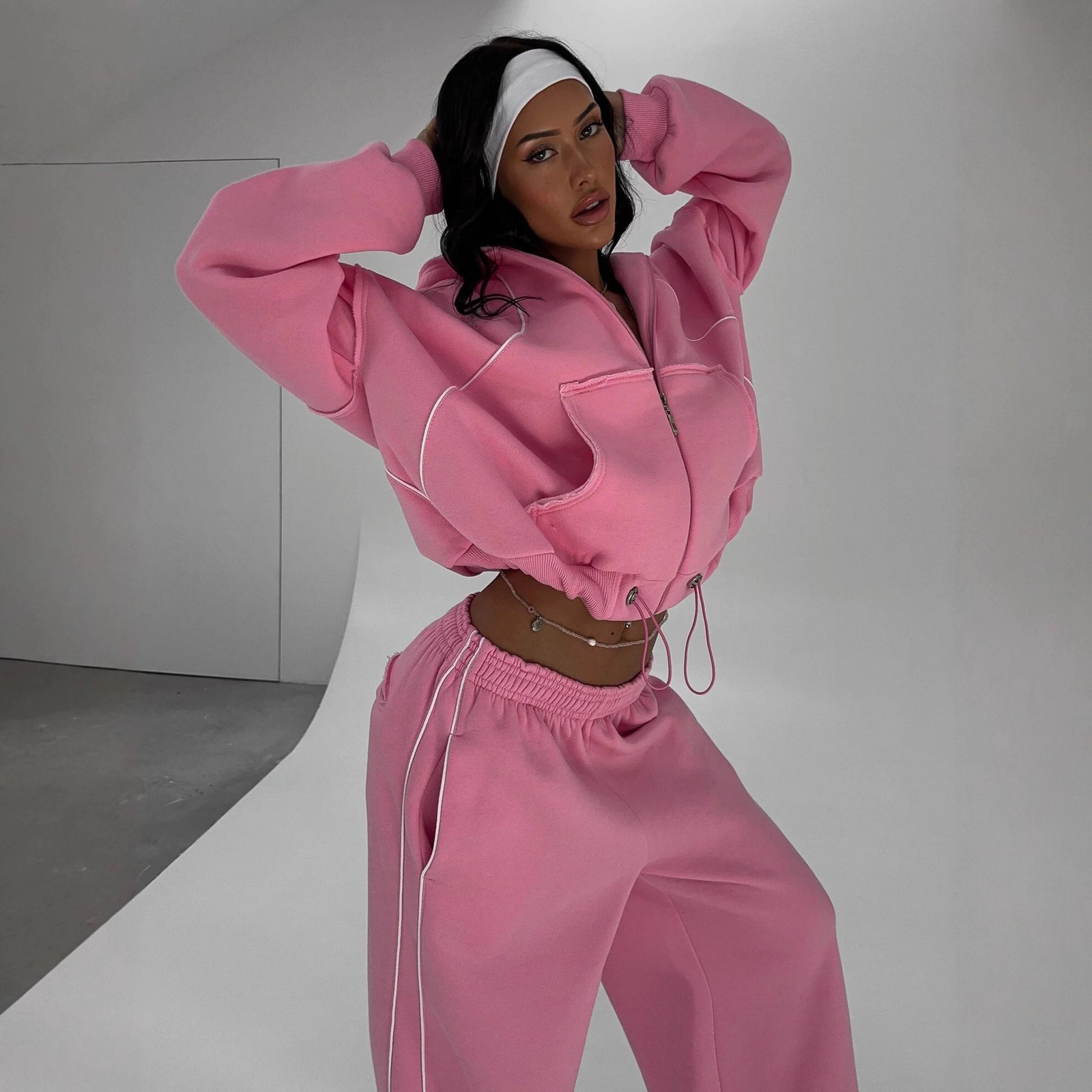 Athleisure Zip-up Long-sleeve Hoodie And Loose-fitting Sweatpants Set - Image 6
