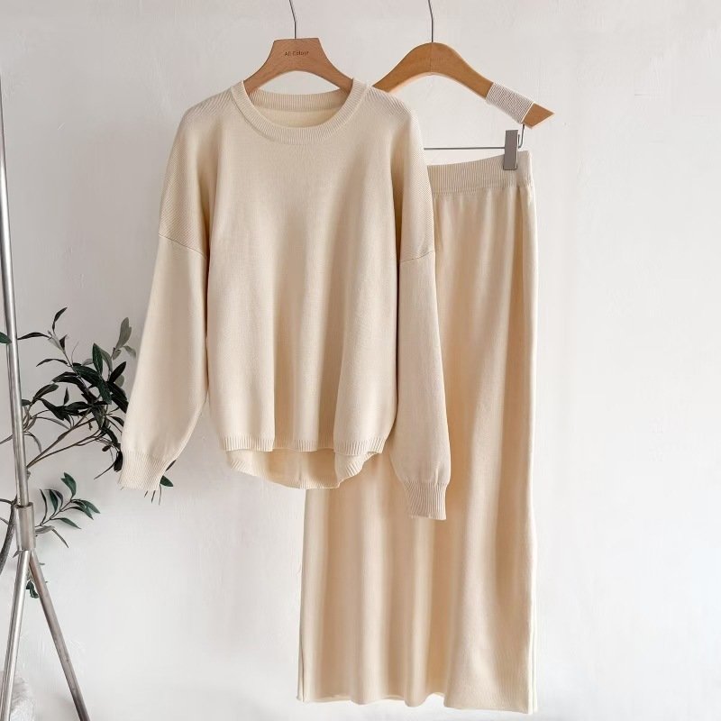 Women's Wear AutumnWinter Solid Color Simple Long-Sleeve Fashionable Casual Knitted Set - Image 3