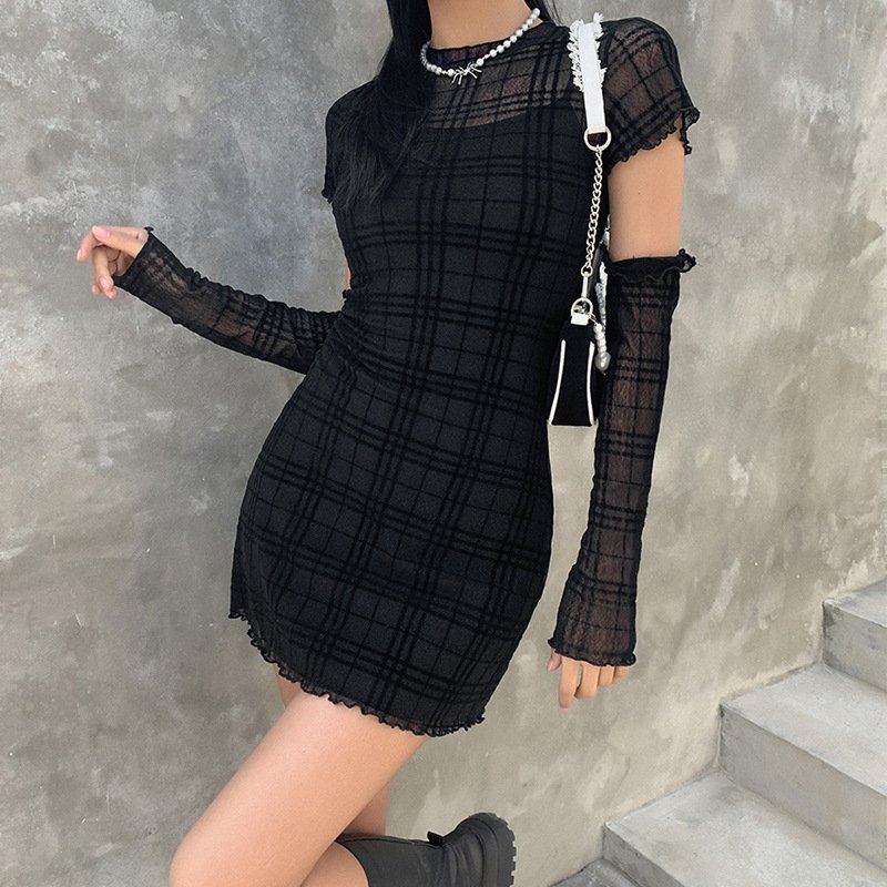 Elegant High-waist Body-hugging Plaid Three-piece Dress Set - Image 2