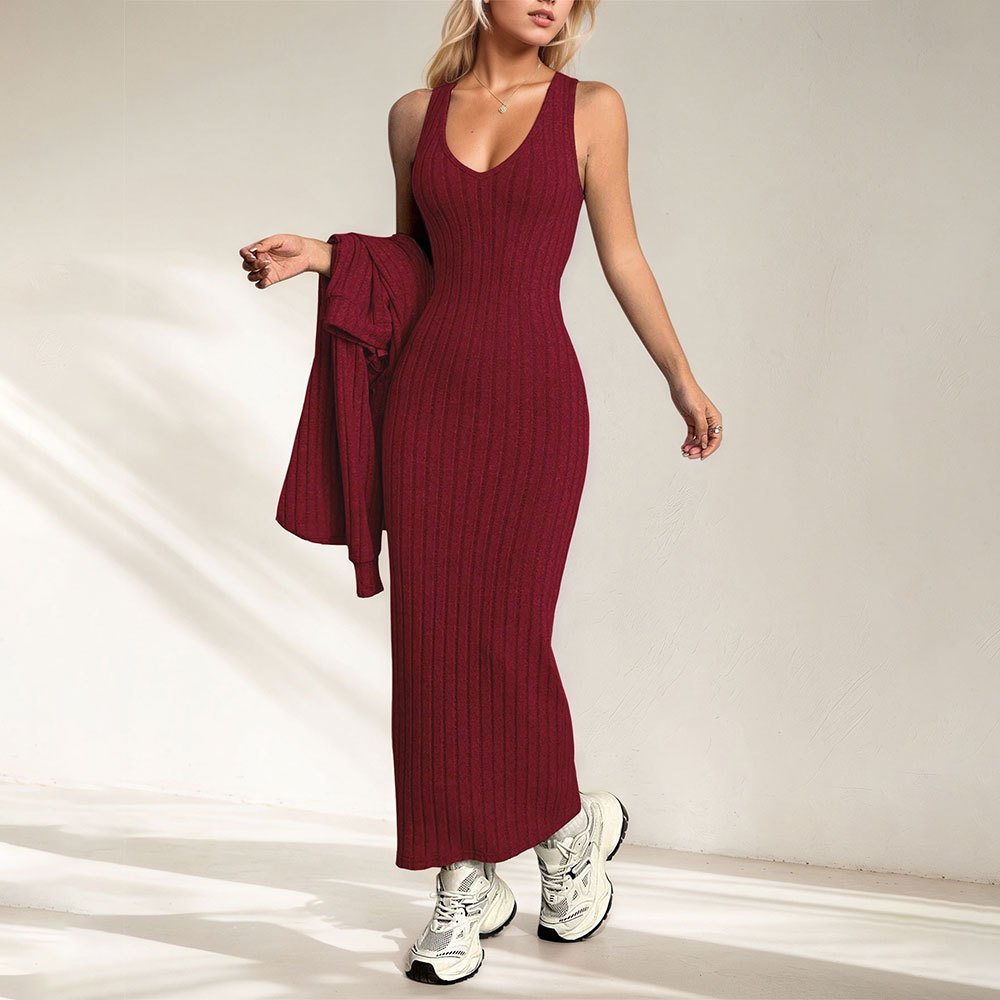 Elegant Commuter-style Light Mature Knitted Slip Dress Two-piece Set