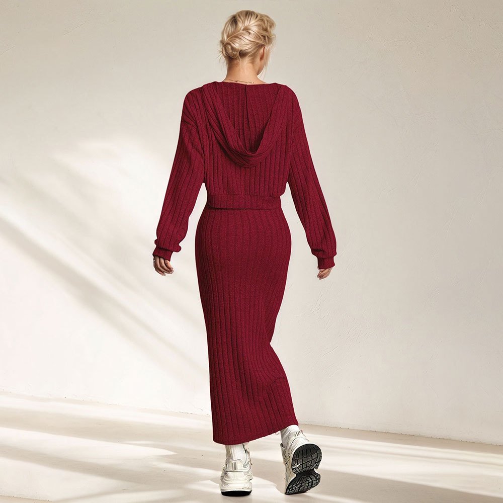 Elegant Commuter-style Light Mature Knitted Slip Dress Two-piece Set - Image 4